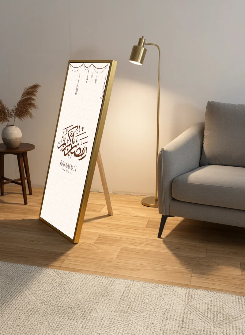 LOWHA Canvas Wall Art on Wooden Frame with Gold Floating Frame and Back Stand Featuring Ramadan Kareem Design